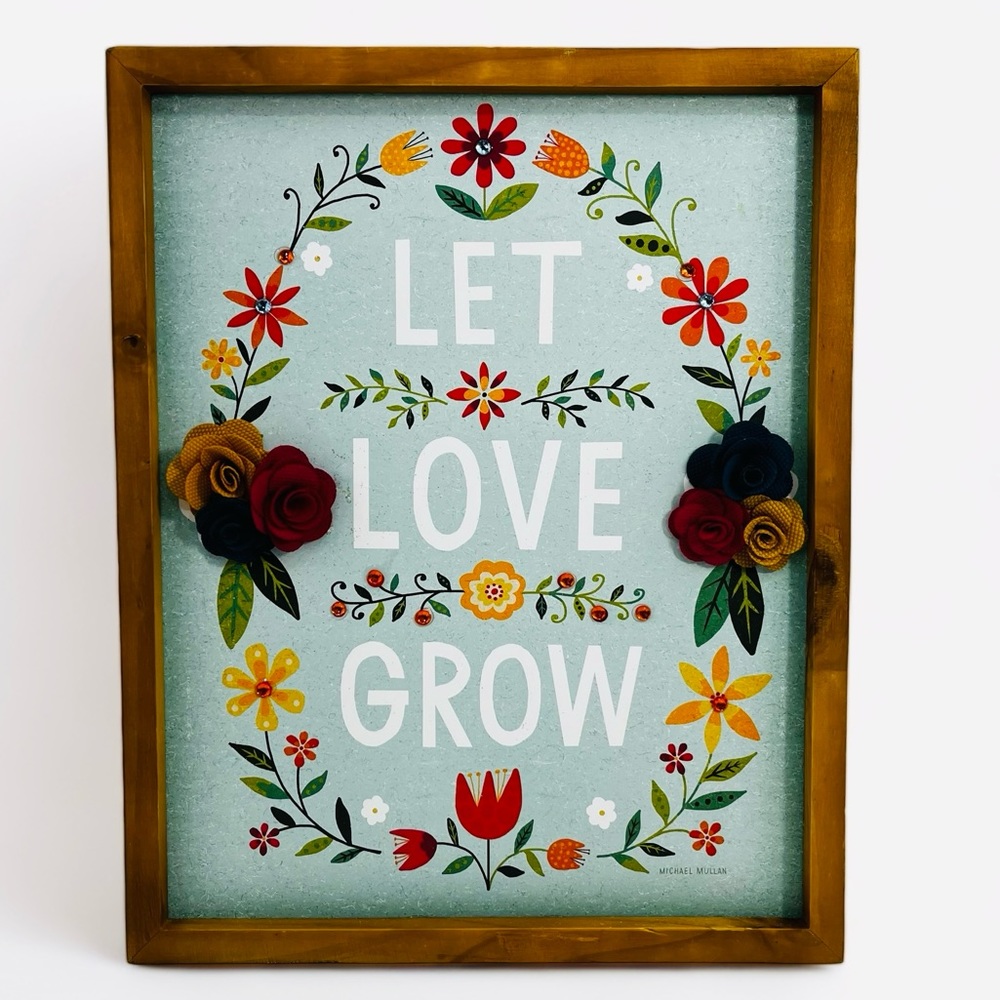 Decorative Wood Framed 3D Floral Wall Sign Art